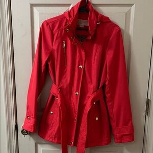 Michael Kors Red Trench Coat with Gold Accents